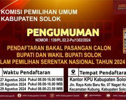 PENGUMUMAN PENDAFTARAN BAKAL PASANGAN CALON BUPATI DAN WAKIL BUPATI SOLOK DALAM PEMILHAN SERENTAK NASIONAL TAHUN 2024