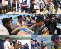 Menggunakan Kapal Boat, Kapolres Solok Kota dan Rombongan Salurkan Bantuan Banjir lewat Jalur Danau