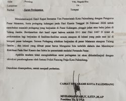 Camat Sukarami Keluarkan Surat Peringatan, Pedagang Kalangan Talang Jambe Dilarang Berjualan di Bahu Jalan Usai Lebaran